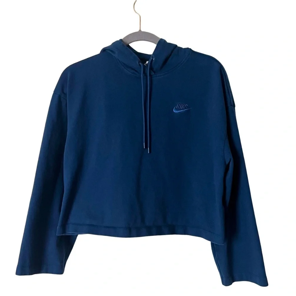 Nike Hoodie Womens Sportswear Jersey Crop Sweatshirt Blue Loose Fit, Medium